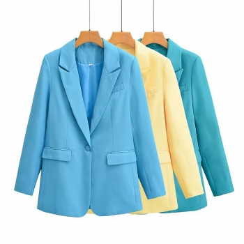 non-stretch solid color 3-colors pocket slit button loose stylish blazer