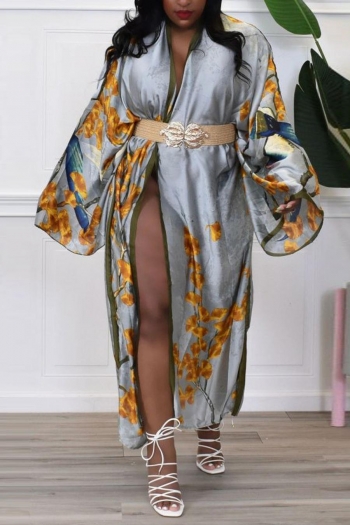 allover print slight stretch loose stylish kimono outerwear(only kimono,no belt)