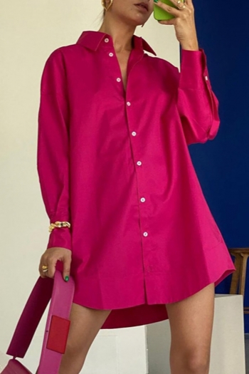 inelastic solid color lapel button casual blouses