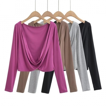 slight stretch solid color 4-colors cotton hollow backless sexy top