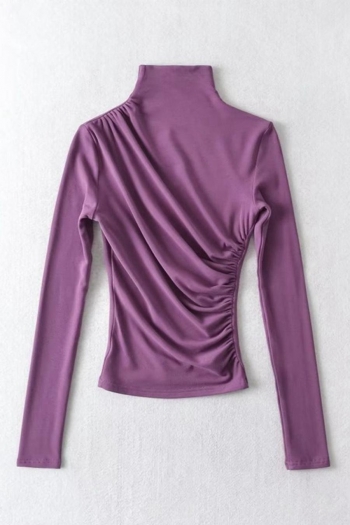 slight stretch simple solid color 5-colors shirring slim fleece stylish t-shirt