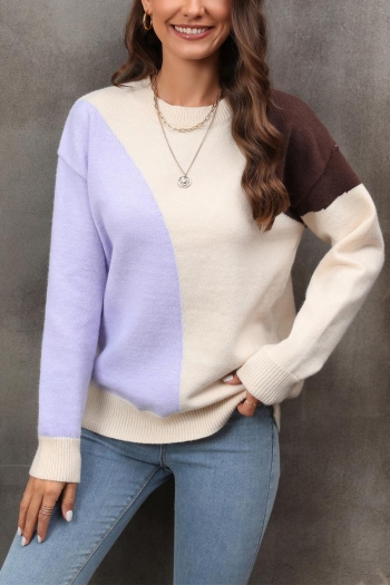 slight stretch 3 colors contrast color casual all-match knitted sweater