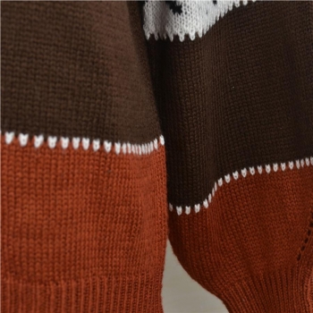 Contrast color leopard slight stretch casual all-match knitted sweater
