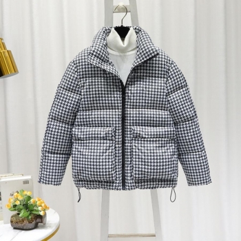 non-stretch houndstooth printing zip-up casual warm cotton jacket(only jacket)