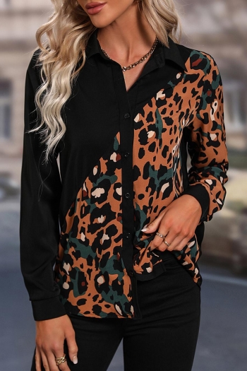 non-stretch contrast color leopard printing single-breasted casual shirt