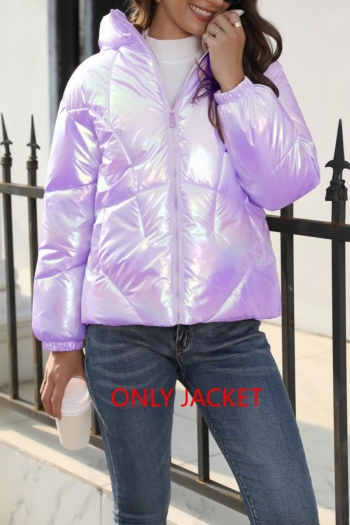 plus size 4 colors hooded non-stretch zip-up fashion warm holographic cotton jacket