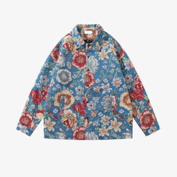 Plus size non-stretch high street fashion flower printing blouse(size run big)