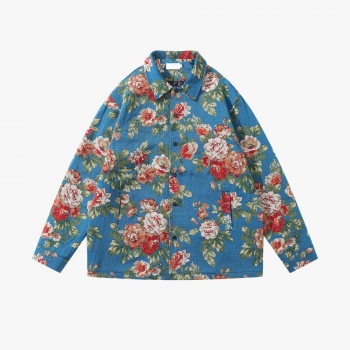 plus size inelastic high street fashion flower printing jacket(size run big)