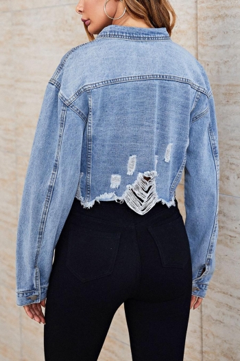 xs-l non-stretch denim back ripped with pocket short jacket