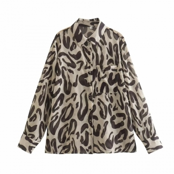 xs-l inelastic batch printing lapel button with pocket casual blouse