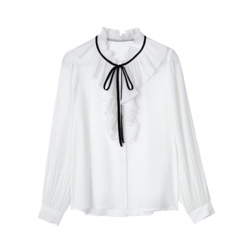 xs-l inelastic chiffon lace-up crew neck button casual blouse
