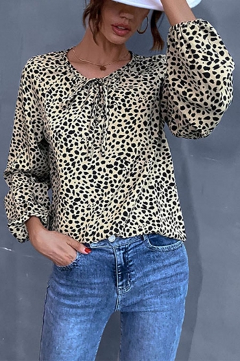 non-stretch leopard batch printing loose stylish casual long-sleeved top