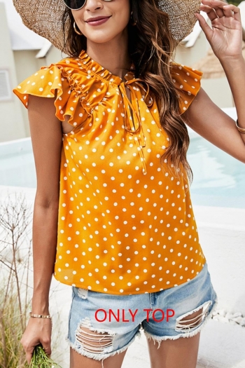 xs-l non-stretch lace-up polka dot printing ruffle sleeve casual blouse