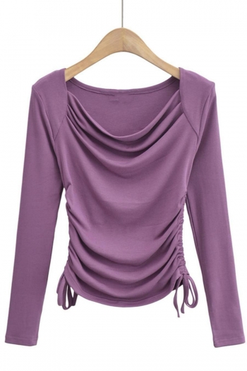 four colors slight stretch drawstring off-the-shoulder stylish top