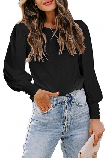 plus size solid color crew neck long sleeve casual top