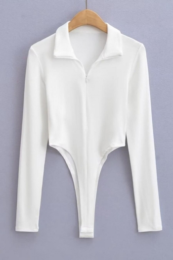 slight stretch 8 colors zip-up long sleeve solid color stylish bodysuit