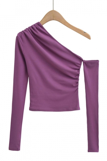 five colors stretch one shoulder long sleeve solid color stylish top