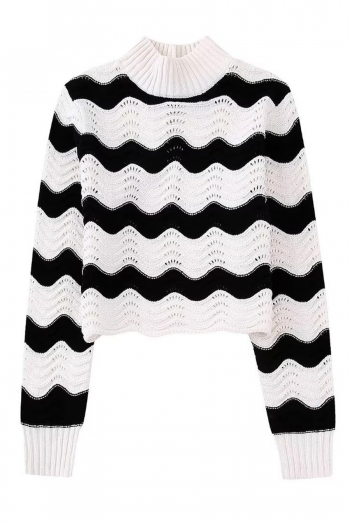 wave stripe knitted slight stretch cut out stylish thin sweater