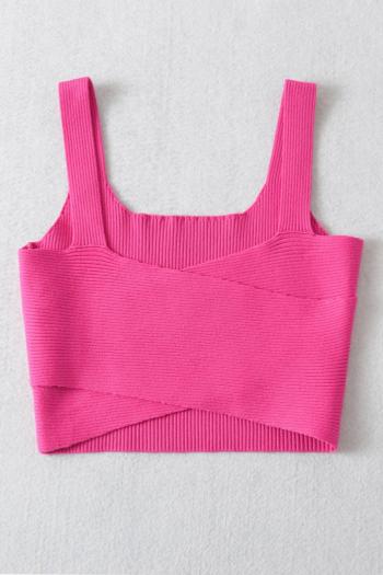 slight stretch 5 colors knitted cross backless sexy all-match crop tank top