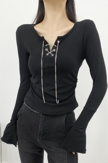 four colors stretch chain crew neck long sleeve all-match stylish top