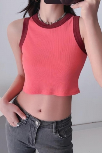 four colors stretch ribbed knit slim stylish all-match crop vest