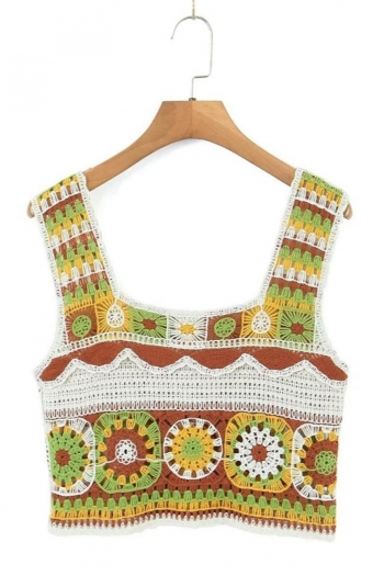 three colors slight stretch crochet stylish retro sling crop vest
