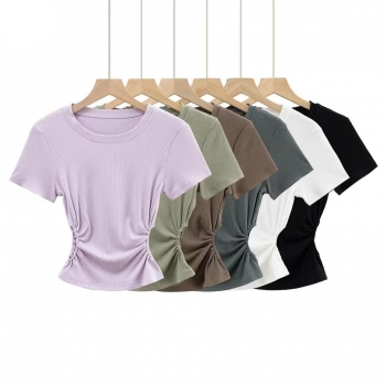 slight stretch simple 6-colors solid color hollow slim sexy top