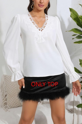 non-stretch lace decor v-neck stylish office lady blouse(only blouse)