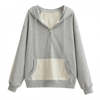 casual non-stretch zip-up pocket hooded loose sweatshirt