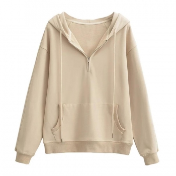 casual non-stretch 3 colors zip-up pocket hooded loose sweatshirt