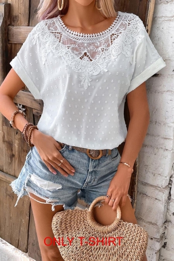 casual plus size non-stretch lace patchwork jacquard all-match t-shirt