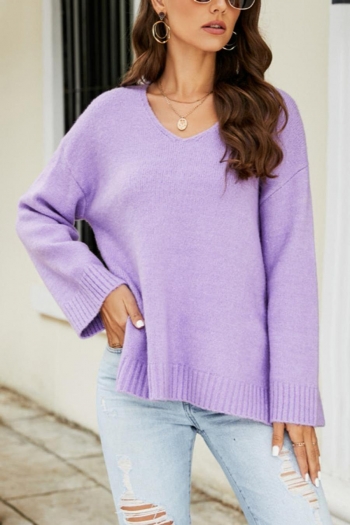 casual slight stretch knitted 5 colors long sleeve v-neck loose sweater