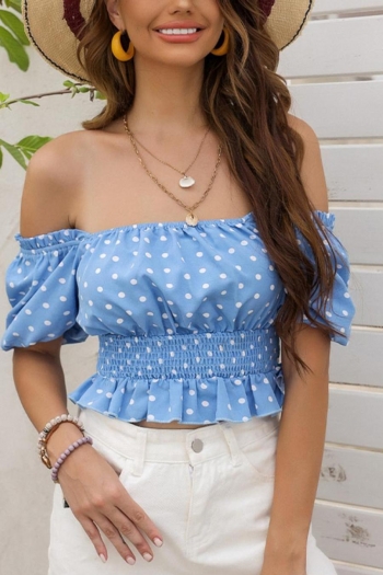 exquisite non stretch polka dot printing off shoulder ruffle blouse (only top)