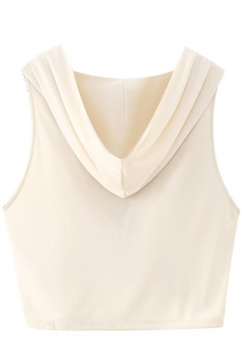Stylish xs-l solid color non-stretch hooded v-neck shirring tank top