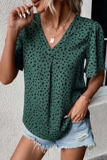 casual non stretch leopard printing v-neck blouse (only blouse)