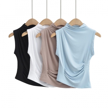casual slight stretch 4 colors obliqued hem ruched tank top(size run small)