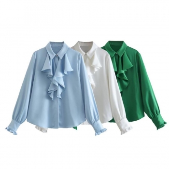 casual non-stretch 3 colors rhinestone multi-layer ruffle blouse(size run small)
