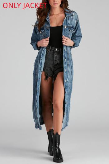 casual plus size slight stretch single-breasted long denim jacket(only jacket)
