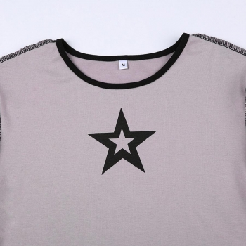 Sexy slight stretch pentagram fixed printing all-match crop t-shirt