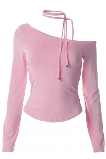 Stylish solid color stretch long sleeve slim top(with tie)