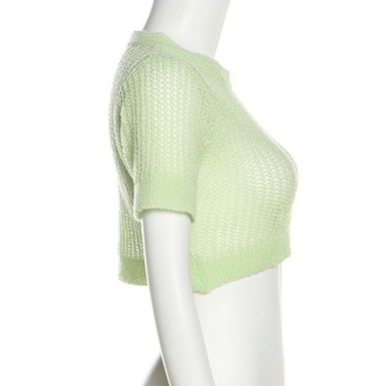 Exquisite stretch solid color knitted see through slim all-match crop top