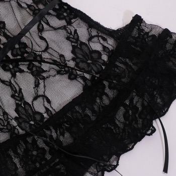 Sexy slight stretch mesh lace backless lace-up vest