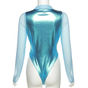 Sexy 3 colors stretch hollow long sleeve slim bodysuit