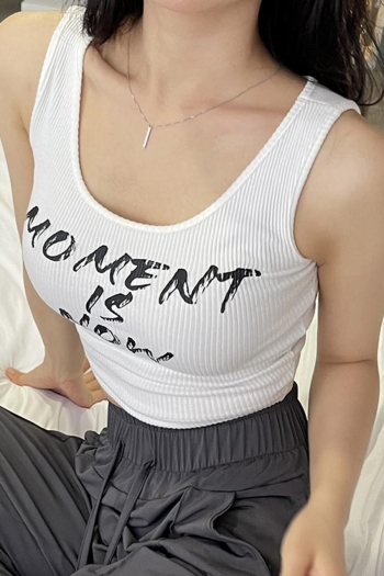 Sexy slight stretch 2 colors letter fixed printing all-match crop tank top