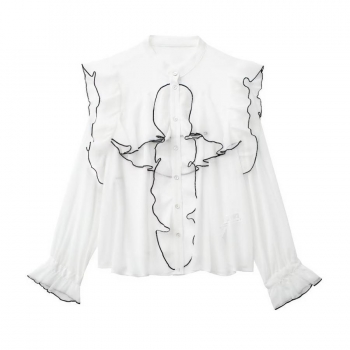Stylish xs-l non-stretch chiffon single-breasted ruffle all-match blouse