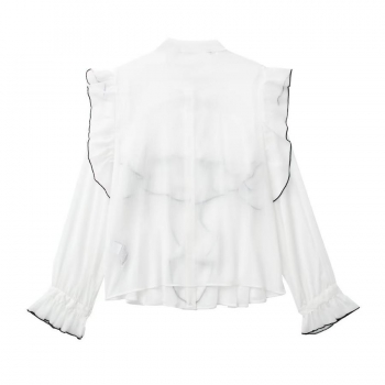 Stylish xs-l non-stretch chiffon single-breasted ruffle all-match blouse
