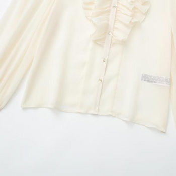 Stylish xs-l non-stretch solid color ruffle single-breasted chiffon blouse