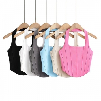 Sexy slight stretch 6 colors halter-neck all-match crop tank top(size run small)