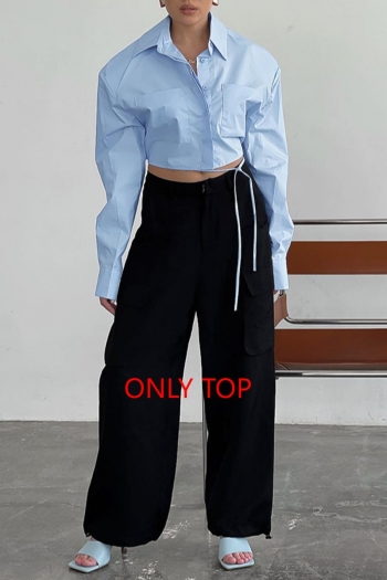 stylish solid color non-stretch single-breasted pocket all-match blouse