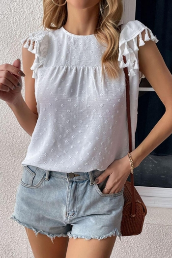 casual non-stretch simple solid color single-breasted tassel jacquard top